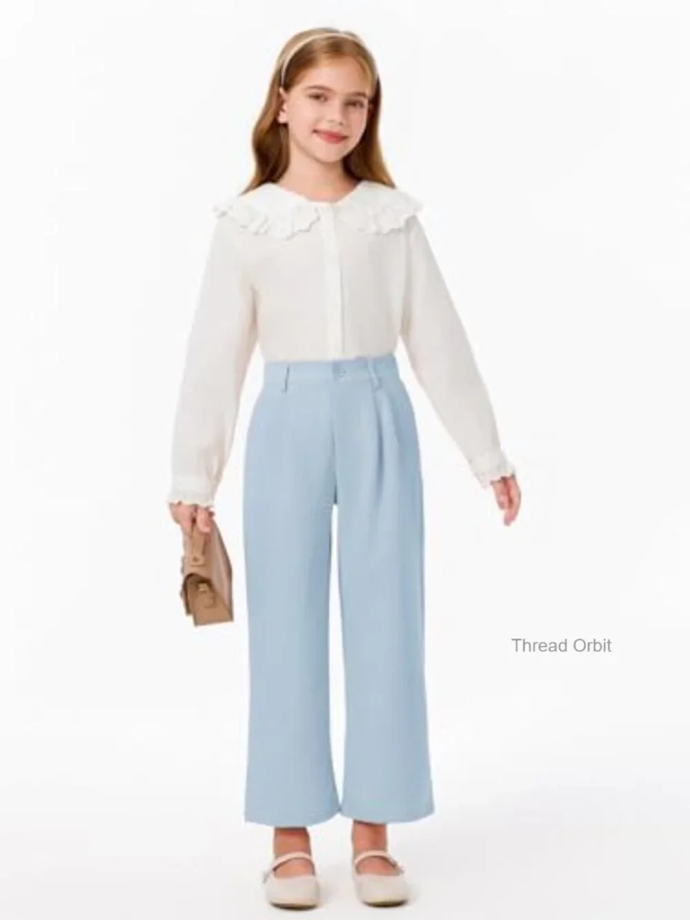 Girls High Waisted Wide Leg Dress Pants with Pockets Solid Casual Trousers